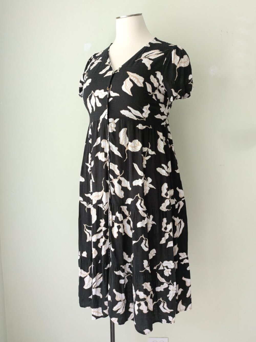 Sonoma Black Floral Tiered Midi Shirt Dress Sundress XL - Picture 4 of 8